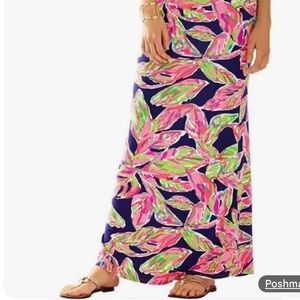 Lilly Pulitzer Marnie Maxi Skirt Wmn's Sz XL Navy In The Vias Pull On Stretch